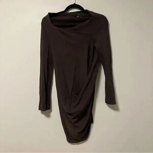 Veronique  Miljkovitch brown long sleeves asymmetrical drape top